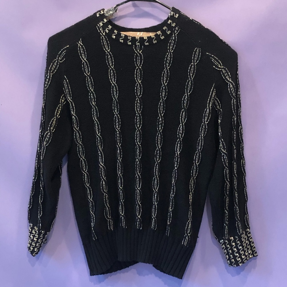 Bonnie Boerer Women Beaded Knitted Cable Sweater